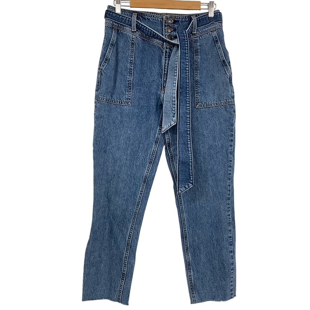 Abercrombie & Fitch Mom Jean High Rise Button Fly Jeans Womens 27 Belted Blue